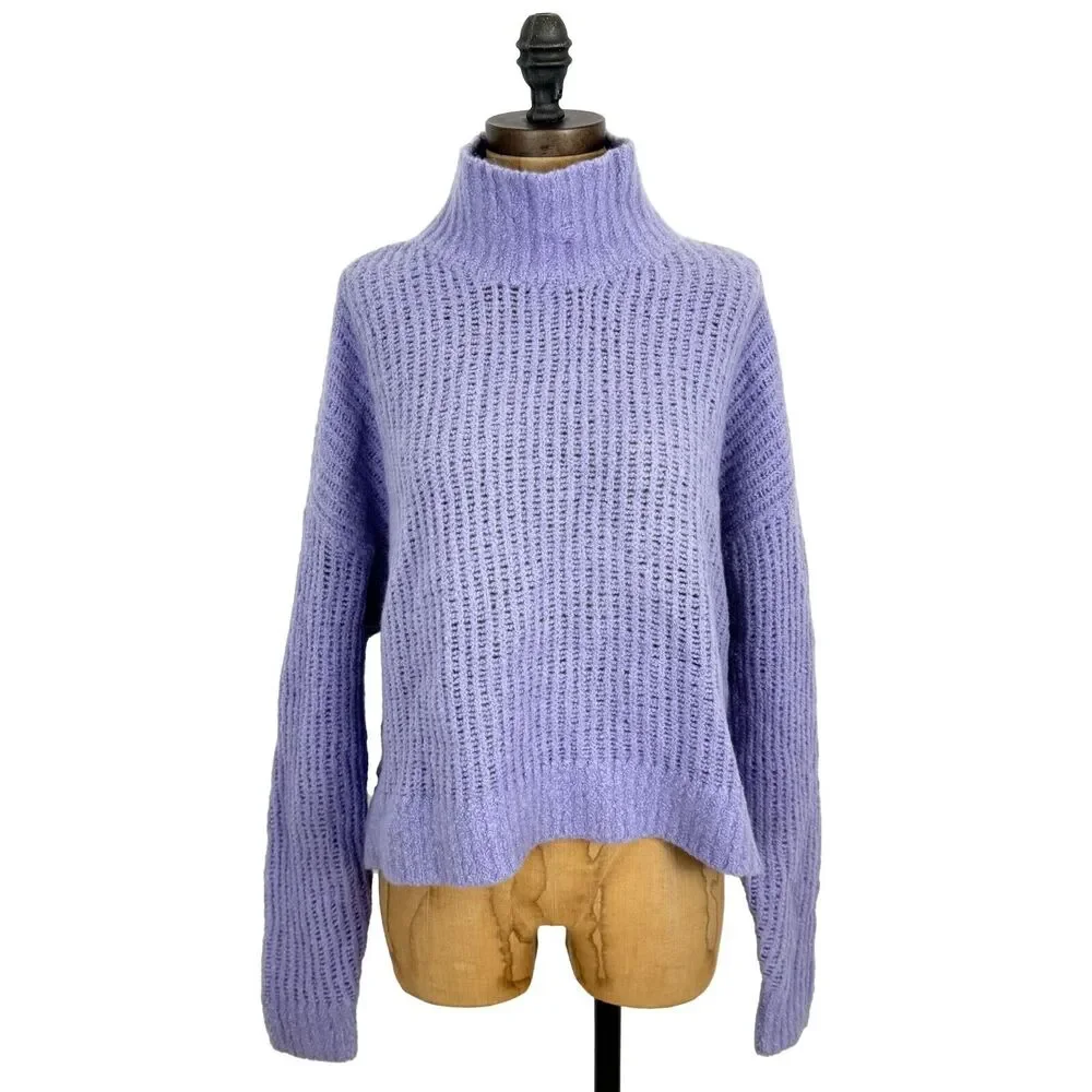 SPIRITUAL GANGSTER Eva Funnel Neck Sweater XS Dark Wisteria Purple Cable Knit A2